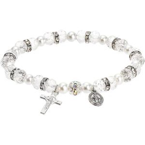 Eryi-Bracelet Femme Croix De Baptême Bracelet Avec Perles De Cristal Classique Chrétien Cadeaux De Première Communion Bracelet Sacré Bijoux Bracelet Cadeau Pour Mamie Maman S?ur Amie - Neuf