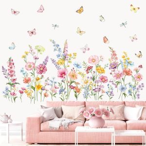 ERYI-Stickers Muraux Fleurs De Jardin Autocollant Mural Floral Sauvage Papillons Décoration Murale Bébé Fille Chambre Enfants Pépinière - Neuf