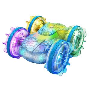 Voiture T&eacute;l&eacute;command&eacute;e Avec Led, Voiture De Cascade Rc &Eacute;tanche 4 Roues Motrices, V&eacute;hicule Amphibie T&eacute;l&eacute;command&eacute; Pour Enfants De 3 &Agrave; 12 Ans, D'anniversaire Et De No&euml;l Pour Int&eacute;rieur - Neuf