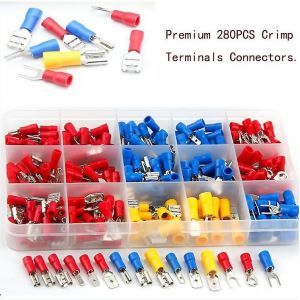 Coffret de 280 cosses d'électricien, cosses à sertir électriques, 280 cosses électriques isolées, connecteurs électriques à sertir, bornes et kits, assortiment - Neuf