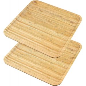 Checarzhn--No1-Lot De 2 Plateau En Bambou Carrés, Assiette Bambou, 30 X 30 X 2 Cm, Plateau De Service Plateau Repas En Bois Pour Fruits Steak, Nourriture, Repas, Café, Pain - Neuf