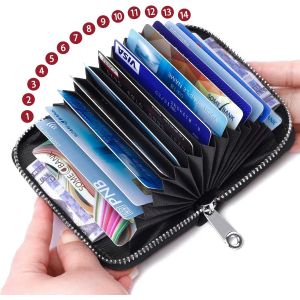 Portefeuille En Cuir V&eacute;ritable,Porte-Cartes Rfid De Style Accord&eacute;on Cr&eacute;dit Avec Fermeture &Eacute;clair Portefeuille Porte Monnaie Portefeuilles De Petites Cartes Pour Homme Et Femme (Noir) - Neuf
