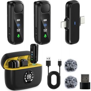 Micro Cravate Sans Fil,Professionnel Pour Iphone Ipad Usb,Bo&icirc;tier De Chargement Avec &Eacute;cran,Annulation Du Bruit Par Dsp-Plug & Play Mini Clip-On Microphone Lavalier,Pour Enregistrement Vid&eacute;o,Vloggin - Neuf