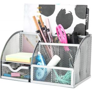 Organisateur de Bureau/Papeterie Organizer/Pot à stylo/Bureau Ranger/Multifonctions Organisateur (EX348 Argent) - Neuf