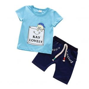 Ensemble Chemise Et Short A Manches Courtes Pour Bebe (Bleu 80) - Neuf