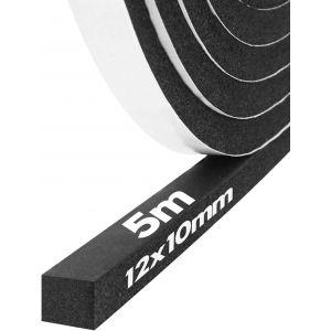 Joint Isolation pour Fenêtre Porte,Joint Adhésif en Mousse Caoutchouc,12mm de Largex10mm d'Épaisseursx5m de Long,Joint en Bande Calfeutrage Isolation Phonique Anti-Collision,Noir - Neuf