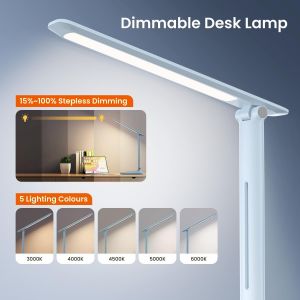 Eryi-Lampe De Bureau Led - Doux Pour Les Yeux,Lampe Tactile Avec Minuterie & Mémoire,5 Modes D'éclairage & Luminosité Réglable,Longue Durée,Pour Enfants, Étude,Travail De Bureau [Bleu] - Neuf