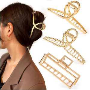 Ensemble De 3 Grands De Mode D'or Et De Métaux Non-Glissement Des Pinces À Cheveux Pour Les Femmes Et Les Filles, Pour De Longues Et Épaisses Et Les Cheveux Fins - Neuf