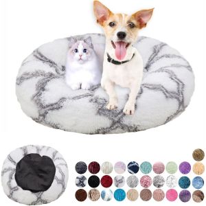 Panier Rond Pour Chien En Tissu Peluche Doux - Lit Lavable Anti-Dérapant Avec Coussin Apaisant Pour Chat - Petit Et Moyen Taille - Gris Clair 60cm - Neuf