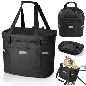 Ulteronixshop-Panier Velo Avant, Panier Velo Chien Amovible Panier Polyvalent De Poign&eacute;e De Bicyclette Panier &Agrave; V&eacute;lo Avant Pliable Pour Vtt, Animaux De Compagnie, Shopping, Camping Et Plein Air - Noir - Neuf