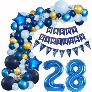 KALANKA-Arche Ballon Bleu 28 Ans Décorations Anniversaire de Fête,Guirlande Ballons Bleu Decoration Anniversaire 28 ans Homme Décorations Anniversaire,28 Ballon Anniversaire Bleu deco 28 ans Homme - Neuf