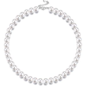 Kal-Collier De Perles En Argent Sterling Pour Femmes Hommes Collier De Perles En Coquillage Rondes Blanches Simul&eacute;es Collier Ras Du Cou Pour Filles Gar&ccedil;ons 8/10/12mm - Neuf