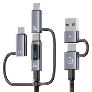 Multi 6 En 1 C&acirc;ble De Charge Usb C, 60W C&acirc;ble Usb Multi Charge Rapide Con &Eacute;cran Led Usb A/C Vers Ip/Micro/Type C Nylon Universel C&acirc;ble De Charge Pour Galaxy Portable Tablette (1.2M) - Neuf