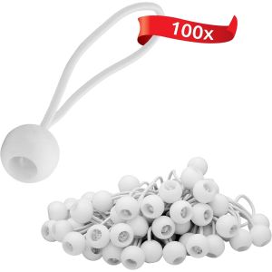 Ulteronixshop-100 Tendeurs &Eacute;lastiques Avec Boule En Plastique, Crochets &Eacute;lastiques, &Eacute;lastiques De Tente Pour Les B&acirc;ches, Pavillon De Jardin, Tentes, Tension &Eacute;lev&eacute;e Blanc - Neuf