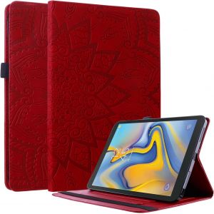 Lspcase Samsung Galaxy Tab A 10.5 Pouces 2018 SM-T590 SM-T595 Etui en Cuir PU Folio Flip Cover Housse de Portefeuille avec Carte de Slot et Porte-Stylo - Motif Mandala Fleu Rouge - Neuf