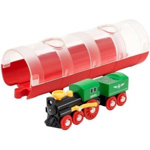 ERYI-World - 33892 - Train À Vapeur Et Tunnel - Pour Circuit De Train En Bois - Avec Tunnel / Boite De Rangement - Action De Jeu Sans Pile - Jouet Pour Garçons Et Filles Dès 3 Ans - Neuf