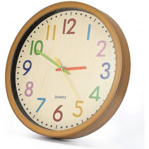 Horloge murale pour enfants,12 pouces/30 cm Horloge murale pour enfants avec mouvement silencieux et chiffres colorés,sans tic-tac,facile à lire,Accessoires pour la maison - Neuf