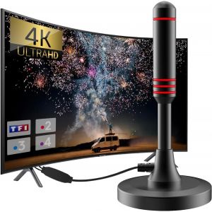 2025 New Powerful Indoor TV Antenna TNT,500KM Long Range and 360&deg; Indoor TV Antenna,for 1080P 4K Free TV Channels-5m Coaxial Cable & with Magnetic Base - Neuf