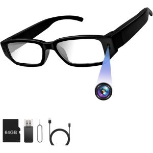 Camera Espion, 64GB Mini Lunette Espion, 1080P HD Camera Cachee Lunettes Portable Enregistreur Vid&eacute;o Cam&eacute;scope Prise de Photos pour Int&eacute;rieur Ext&eacute;rieur - Neuf