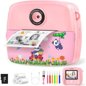 Appareil Photo Instantan&eacute; Enfant,2,4"" Appareil Photo Num&eacute;rique Avec Imprimante Sans Encre&Carte 32Gb,Mini Cam&eacute;ra Enfant Cadeau Jouet Pour Fille De 3 &Agrave; 12 Ans (Rose) - Neuf