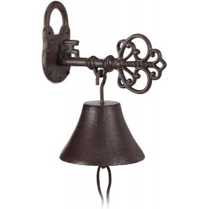 MEVRONISSHOP-Cloche Porte Sonnette Fonte, Cl&eacute; et Cadenas, Charme nostalgique, pour Maison et Jardin, Rustique, Brun Rouille, Marron - Neuf
