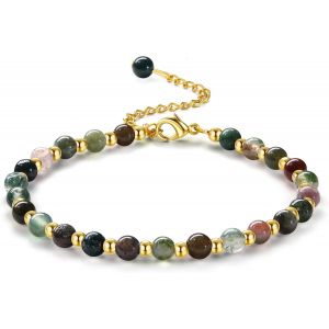 Eryi-Bracelet Pierre Naturelle Femme Bracelets En Pierre Naturelle De 5mm Bracelet De Perles En Acier Inoxydable De 3mm Bracelets Plaqués Or Bracelet Bohème En Cristal Bracelet Pour Femme Cadeau - Neuf