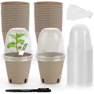Eryi-Pots Semis 7,5 Cm Avec Dômes D'humidité [Lot De 36] - Plastique Transparent Avec Aérations - Godets Semis En Papier Avec Trous De Drainage - Légumes, Herbes - 36 Étiquettes & Stylo - Neuf