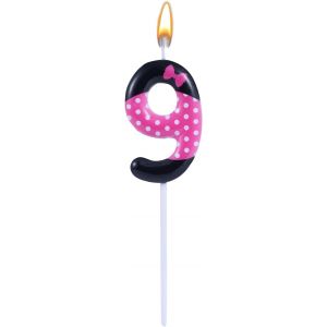 Eryi-Rose Noir Bougies D'anniversaire Pour Filles, Souris Dessin Animé Bougie Chiffre Décorations Gâteaux Cupcake Décorations D'anniversaire Sur Le Thème De Souris Rose Fournitures Fête (Numéro 9) - Neuf