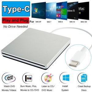 Lecteur CD/DVD externe TYPE-C 2.0, argent - Neuf