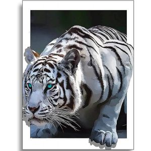 Oayew-Diy 5d Diamond Painting Grand Format Tigre Blanc Tableau Decoration Murale Salon 60x40 Cm - Neuf