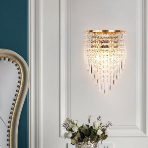 Subzonal-Applique Murale Cristal Dor&eacute; Vintage, Luminaires Int&eacute;rieur Mural E14 Moderne, Lampe Murale Cristal Art Deco &Eacute;tincelant Pour Salon Chambre Chevet - Neuf