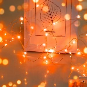 KAL-Lumières D'Halloween,Guirlandes Lumineuses D'Automne Orange, 3M 9.8Ft 30 Leds Mini Guirlande Lumineuse Led A Pile Extérieur Et Intérieur Décoration Pour Halloween Chambre Noël Maison,Orange - Neuf
