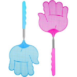 BRS-2 Pièces Tapette à Mouches, Fly Swats Tapette Mouche Plastique Couleurs Assorties Aide de Cuisine, Plastique Tapette à Mouches avec Poignée Télescopique Durable, Manche Durable de 75 cm - Neuf