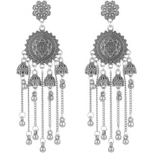 Kal-Bollywood Boucles D'oreilles Indiennes Traditionnelles Ethniques En Perles Jhumka Jhumki Pour Femmes Et Filles Perles Bohémiennes Longues Pampilles Pendantes Cloches Tribales Bijoux Cadeau - Neuf