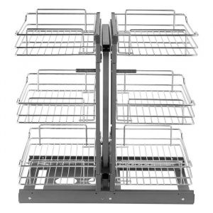 Organiseur D'angle Coulissant-Duoku-15"-3 Niveaux Et 6 &Eacute;tag&egrave;res-Pour Armoire De Cuisine En Acier Au Carbone - Neuf
