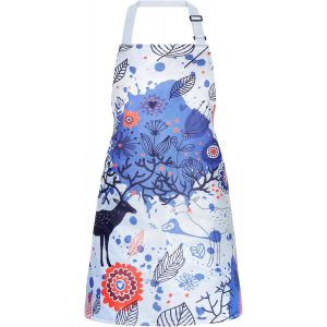 ASFASFq-Tablier de Cuisine Etanche, Wapiti Tablier Réglable avec Poches pour Cuisine Familial Restaurant Jardin Barbecue Café Serveur, Noël Artistique Tablier Cuisine pour Homme Femme,Bleu - Neuf