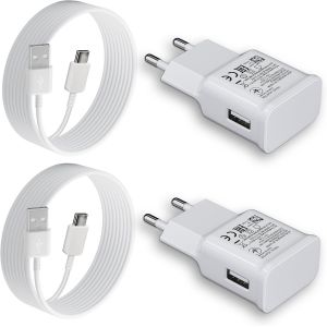 Kal-2 Pack Chargeur Usb Rapide Avec Câbles Usb C De 2 M Pour Samsung Galaxy S21 S20 S10 S9 S8 Plus A12 A13 A14 A15 A20 A25 A33 A34 A35 A40 A52 A53 A54 A55 M53 M34 M13 Note 9, Chargeur Téléphone Type - Neuf