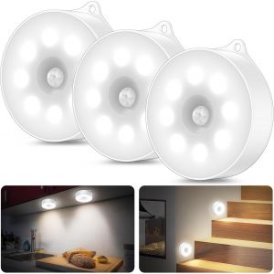 Lumiere Detecteur De Mouvement Interieur, Lampe Led Detecteur De Mouvement&iquest;3*Aaa Fonctionnement &Agrave; Piles, Lampe Led Sans Fil, Pour Armoire, Escaliers, Placard, Cuisine (3 Morceaux De Blanc Froid) - Neuf