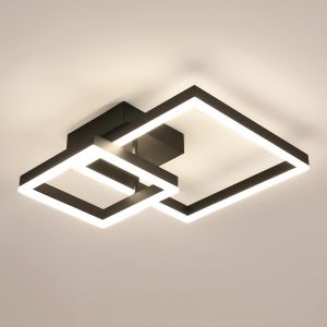 Subzonal-Plafonnier Led Salon, 36w 4050lm Lampe De Plafond Moderne Acrylique Carr&eacute;, Lumi&egrave;re Neutre 4500k Luminaire Plafonnier Aluminium Pour Chambre, Cuisine, Salle &Agrave; Manger, Noir, 52cm - Neuf