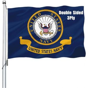 Blazeflux-Drapeau Us Navy 3x5 Pieds Double Face Polyester Resistant Avec 2 Oeillets Laiton Et Coutures Renforcees Pour Exterieur - Neuf