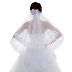 Les Femmes Paillettes Bord De Mariée De Mariage Voile Du Bout Des Doigts De Longueur De Deux Niveaux/2t Dentelle Voile De La Mariée Accessoires De Cheveux De Tulle, Voile - Neuf