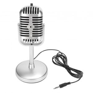 Microphone vintage a condensateur filaire, son clair, angle reglable, Plug and Play, retro, pour karaoke, scene, studio - Neuf