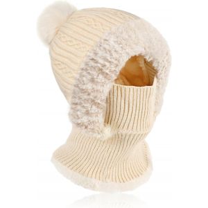 Jexnovashop-Hiver Chaud Tricot&eacute; Bonnet Et Ensembles De Cache-Cou, Balaclava Chapeaux Femme &Eacute;charpe &Agrave; Capuche Cagoule Coupe-Vent Avec Pompon Doublure Polaire Masque Facial Pour De Plein Air - Neuf