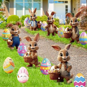 Mevronisshop-Lot De 6 Panneaux De Cour De P&acirc;ques, D&eacute;corations De Cour En Forme De Lapin De P&acirc;ques Avec Piquets, Panneau De Jardin De P&acirc;ques, D&eacute;coration D'int&eacute;rieur, Panneaux De Pelouse Imperm&eacute;ables - Neuf