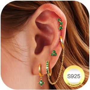 Kal-Paires Boucles D'oreilles Femme Argent 925 Plaquée Or 14k Créoles Argent Boucles D'oreilles Zircon Piercing Oreille Cartilage Petites Boucles D'oreilles Femme Or Pour Piercings Multiples - Neuf
