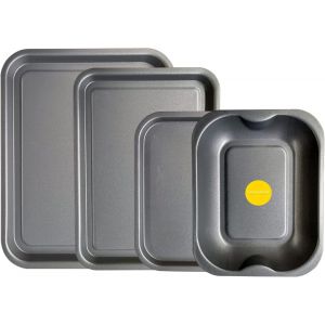 Checarzhn--No1-Lot De 4 Plaques De Cuisson Et Plaques À Rôtir De 38 Cm, 35 Cm Et 28 Cm Et Plaque À Rôtir De 28 Cm, Anti-Adhésifs, Passent Au Lave-Vaisselle Et Faciles À Nettoyer - Neuf