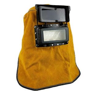 Masque de soudage &agrave; capuche, casque de soudeur, cagoule de protection en cuir, masque confortable avec lunettes de protection pour les yeux et le visage - Neuf