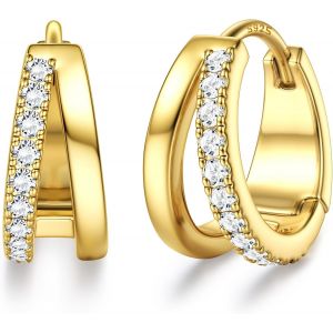 Créoles En Or Pour Femmes,Hypoallergénique 14k Gold Gold Boucles D'oreilles En Argent Sterling 925,Petits Bijoux Boucles D'oreilles De Sommeil Avec Zirconium Pour Hommes Filles - Neuf