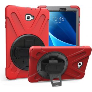 Coque pour Galaxy Tab A 10.1 2016 T580 T585, Antichoc Armure Robuste &Eacute;tui avec Support Rotatif &agrave; 360 Degr&eacute;s Dragonne et Bandouli&egrave;re R&eacute;glable TPU + PC Housse pour Galaxy Tab A6 T580/T585 Rouge - Neuf