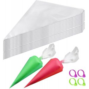 Kalanka-Lot De 100 Poches &Agrave; Douille Jetables Anti-&Eacute;clatement Avec Design Antid&eacute;rapant Pour Douilles De Gla&ccedil;age, Coupleurs, Cupcakes, Biscuits, Outils (4 Pi&egrave;ces Attaches Silicone) - Neuf